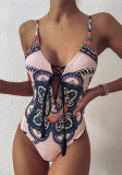 Women's Retro Print One Piece Beach Bikini Swimsuit