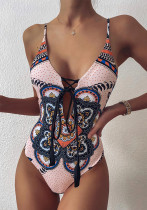 Women's Retro Print One Piece Beach Bikini Swimsuit