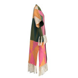 Women's Casual Color Block Tassel Knitting Jacket