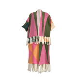 Women's Casual Color Block Tassel Knitting Jacket