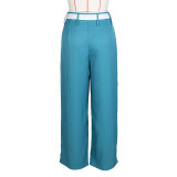 Spring Retro Women's Loose Slim Fit Turndown Collar Design Straight Wide Leg Pants