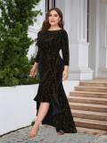 Women's Plus Size Three Quarter Sleeve Mermaid High Low Hem Long Velvet Formal dress