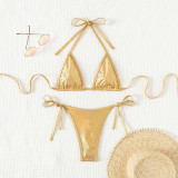 Two Pieces Bikini Set Sexy Thong Triangle Chain Accessories Low Back Swimsuit Set