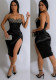 Sexy Slim Beaded Slim Waist Slit Strap Bodycon Dress