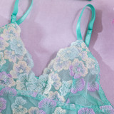 Spring Sexy Nightgown Embroidered Mesh Patchwork Chocker Sexy Four-Piece Lingerie Set
