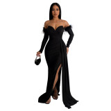 Fashion Women's Solid Color Pleated Low Back Slit Maxi Dress