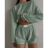 Autumn women's fashionable and simple style slim fit loose pullover top shorts set