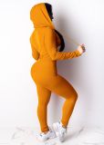 Spring Sexy Casual Solid Color Hooded Two Piece Tracksuit
