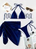 Satin Fabric Two Piece Bikini Cover Up Skirt Three-Piece Sexy Beach Swimsuit