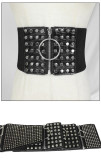 Women elastic elastic zipper rivet belt