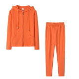 Spring Sexy Casual Solid Color Hooded Two Piece Tracksuit