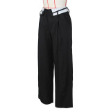 Spring Retro Women's Loose Slim Fit Turndown Collar Design Straight Wide Leg Pants