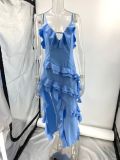 Women Sexy Suspender Irregular Solid Dress