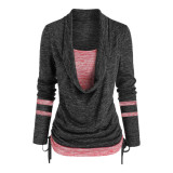 Women Leopard Patchwork Long Sleeve Loose Pleated Top