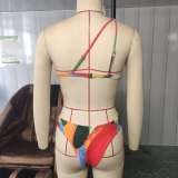 Women's Two Pieces Retro Multicolor Printed Sexy One Shoulder Two Piece Bikini Swimsuit
