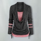 Women Leopard Patchwork Long Sleeve Loose Pleated Top