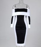 Women Off Shoulder Contrast Color Dress