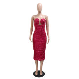Strapless Bodycon A-Line Dress Women's Sequin Party Long Dress