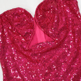 Strapless Bodycon A-Line Dress Women's Sequin Party Long Dress