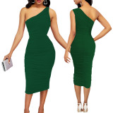 Women Sexy Solid One Shoulder Dress