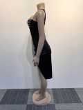 Sexy Slim Beaded Slim Waist Slit Strap Bodycon Dress