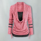 Women Leopard Patchwork Long Sleeve Loose Pleated Top