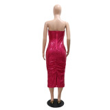 Strapless Bodycon A-Line Dress Women's Sequin Party Long Dress