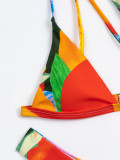 Women's Two Pieces Retro Multicolor Printed Sexy One Shoulder Two Piece Bikini Swimsuit