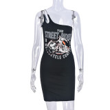 Women Retro Sexy One Shoulder Suspender Backless Bodycon Dress