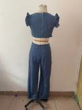Women Summer Round Neck Ruffled Loose Jumpsuit