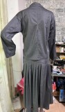 Women Autumn Belt Pleated Dress