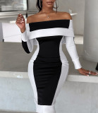Women Off Shoulder Contrast Color Dress
