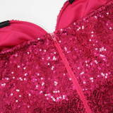 Strapless Bodycon A-Line Dress Women's Sequin Party Long Dress