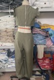 Women Summer Round Neck Ruffled Loose Jumpsuit