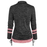 Women Leopard Patchwork Long Sleeve Loose Pleated Top