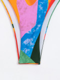 Women's Two Pieces Retro Multicolor Printed Sexy One Shoulder Two Piece Bikini Swimsuit