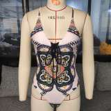 Women's Retro Print One Piece Beach Bikini Swimsuit