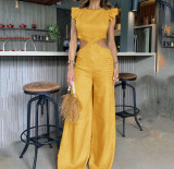 Women Summer Round Neck Ruffled Loose Jumpsuit