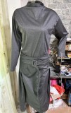 Women Autumn Belt Pleated Dress