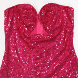 Strapless Bodycon A-Line Dress Women's Sequin Party Long Dress