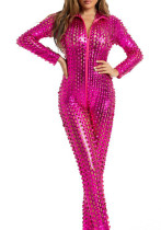 Women PU-Leather Hollow Jumpsuit Cat Girl Uniform Punch Zipper Sexy Lingerie