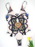 Women's Retro Print One Piece Beach Bikini Swimsuit