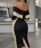 Women Off Shoulder Contrast Color Dress