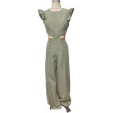 Women Summer Round Neck Ruffled Loose Jumpsuit