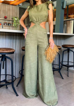 Women Summer Round Neck Ruffled Loose Jumpsuit Women Summer Round Neck Ruffled Loose Jumpsuit
