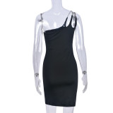Women Retro Sexy One Shoulder Suspender Backless Bodycon Dress