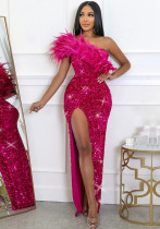 Fashionable Evening Dress Formal Party Sequined High Slit Long Dress for Women Fashionable Evening Dress Formal Party Sequined High Slit Long Dress for Women