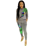 Women's Autumn and Winter Fashionable Peacock Sequin Patchwork Two-piece Pants Set