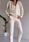 Autumn solid color hooded zipper top Casual home loungwear set