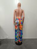 Fall/Winter Patchwork Multi-Pocket Asymmetric Positioning Print Cargo Pants